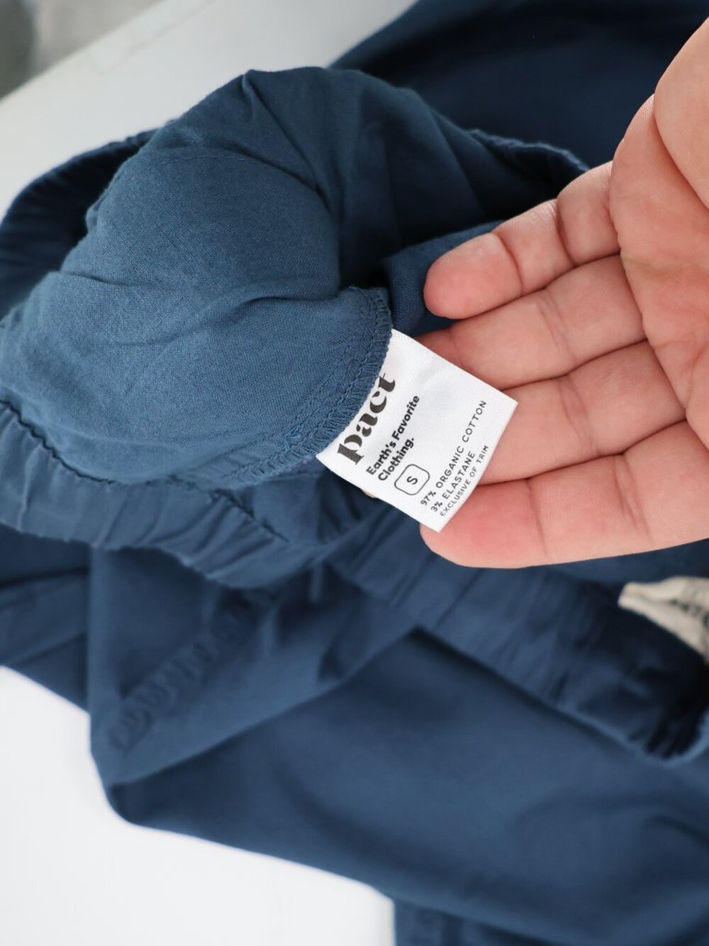 PACT Pants Mens Small L33 Organic Cotton Stretch Elastic Waist Drawstring Blue - Picture 7 of 12